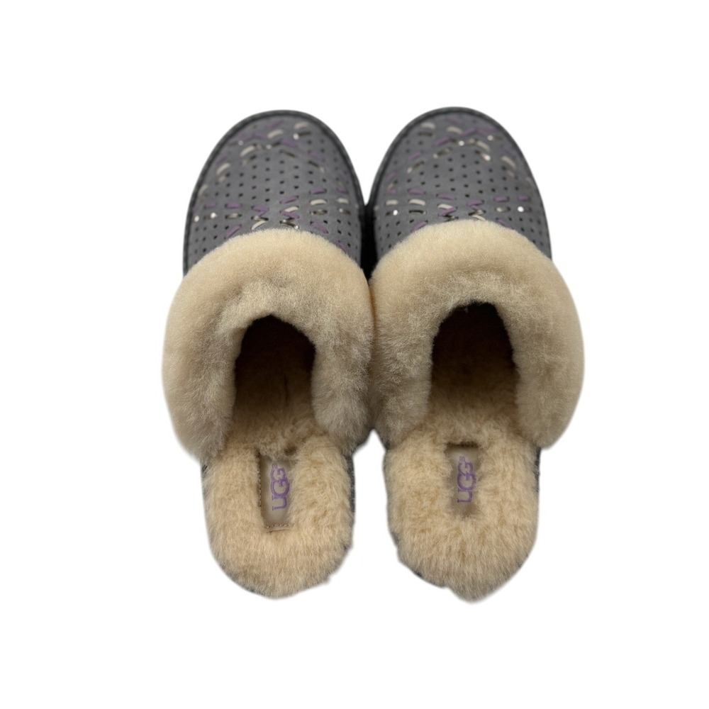 UGG Scuffette II Perforated Grey Purple Suede Wool Slippers 1016710 Women 10 NEW